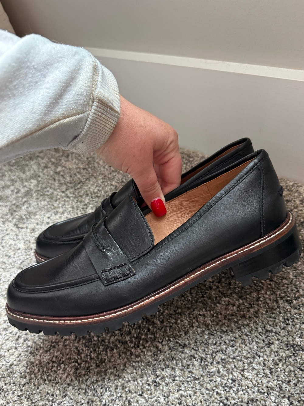 Madewell Black Leather Lug Sole Penny Loafers Women Size 9.5 Chunky
